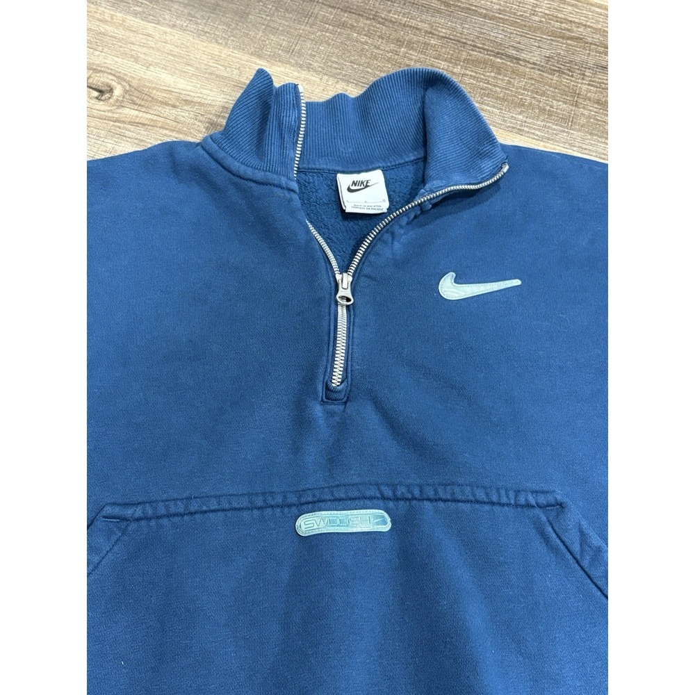 Nike Blue Cotton Pouch Cropped Sweatshirt Women's Size Large 1/4 Zip - Picture 1 of 8